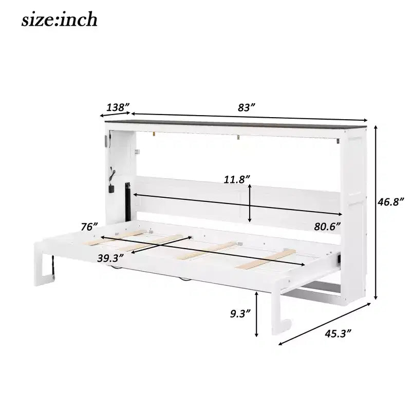 Επικλινές κρεβάτι (Murphy bed) μεγέθους Twin με φως LED, που αναδιπλώνεται σε ντουλάπι, κρυφό επιτοίχιο κρεβάτι για ξενώνα