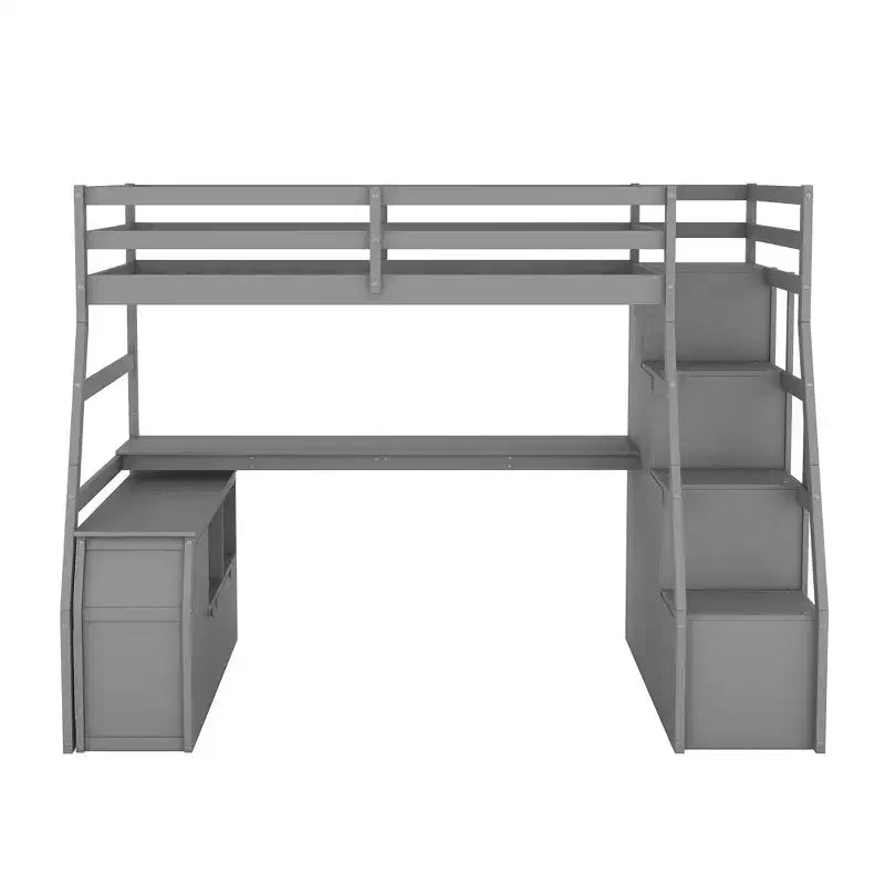 Υπερυψωμένο κρεβάτι μονού μεγέθους με 7 συρτάρια, 2 ράφια, ντουλάπι και γραφείο για παιδιά και εφήβους