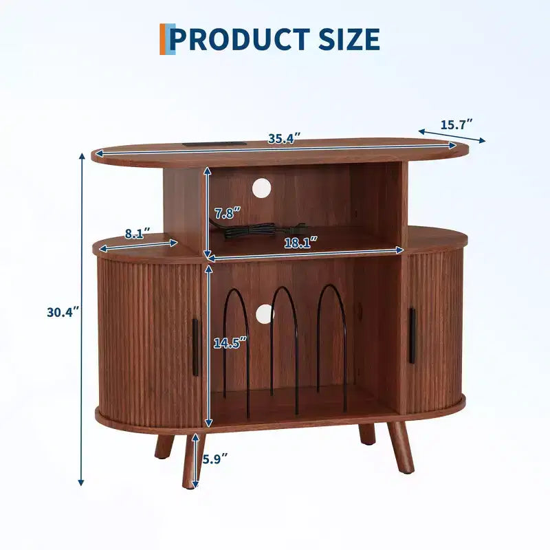 Βάση πικάπ σε στυλ Mid-Century Modern, ξύλινο ράφι για πικάπ, ανοιχτό έπιπλο αποθήκευσης δίσκων βινυλίου, για το σαλόνι, το υπνοδωμάτιο