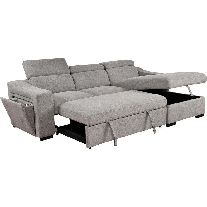 Roomfitters 103 Convertible Sectional Sofa with Storage Chaise, Adjustable Headrests, L-Shaped Sleeper Corner Sofa
