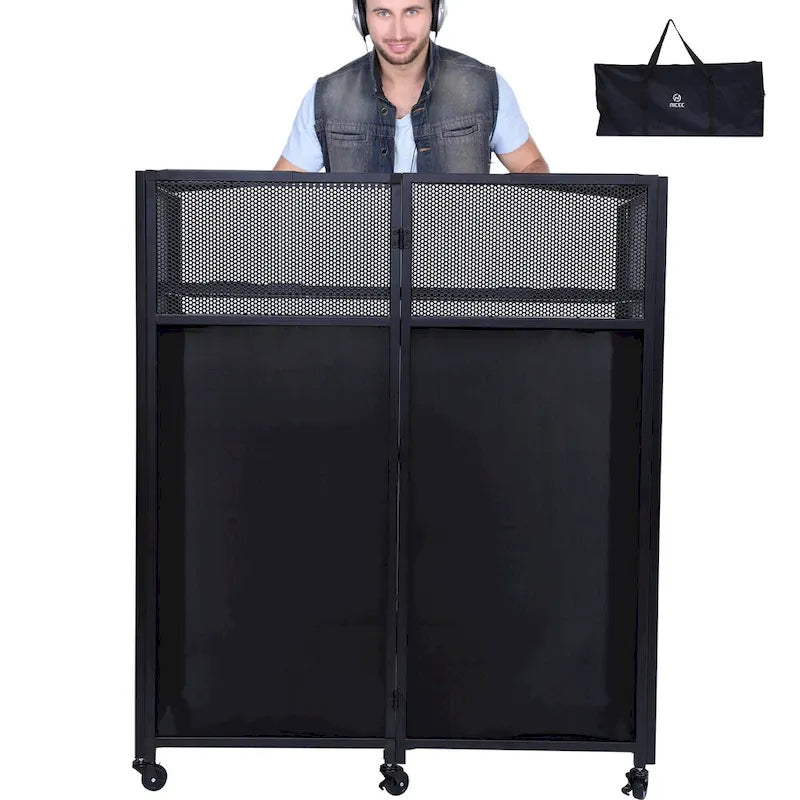 Portable DJ Booth Table Set with Integrated Lighting Scrims, Sturdy Carry Case, and Compact 40x20 inch Dimensions
