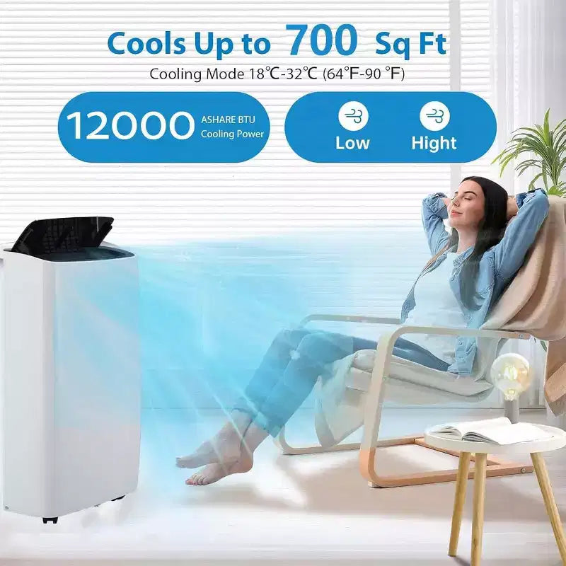 Φορητό κλιματιστικό 12.000 BTU για χώρους έως 51 τ.μ., μονάδα 3 σε 1 με λειτουργίες ψύξης/αφύγρανσης/ανεμιστήρα