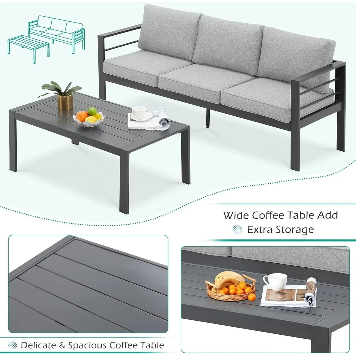 AECOJOY 7 Pieces Aluminum Patio Furniture Set Outdoor Conversation Set