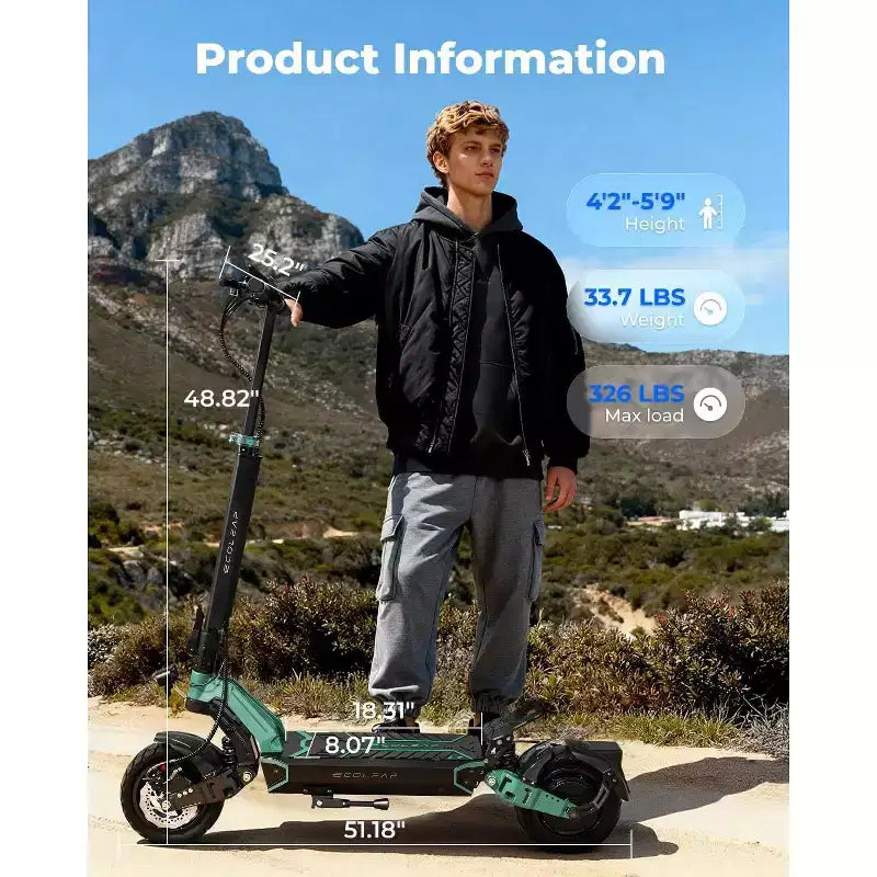 Ηλεκτρικό πατίνι ECOLEAP L7 για ενήλικες, μοτέρ αιχμής 1500W, ταχύτητα 28 μίλια/ώρα (45 χλμ/ώρα), αυτονομία 50 μιλίων (80 χλμ), διπλή ανάρτηση, εμπρόσθια και οπίσθια δισκόφρενα, πιστοποίηση UL