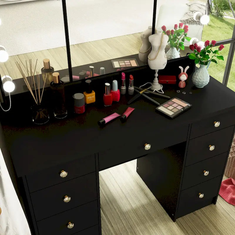 Luxurious LED Makeup Vanity with 9 Drawers Elegant Makeup Station
