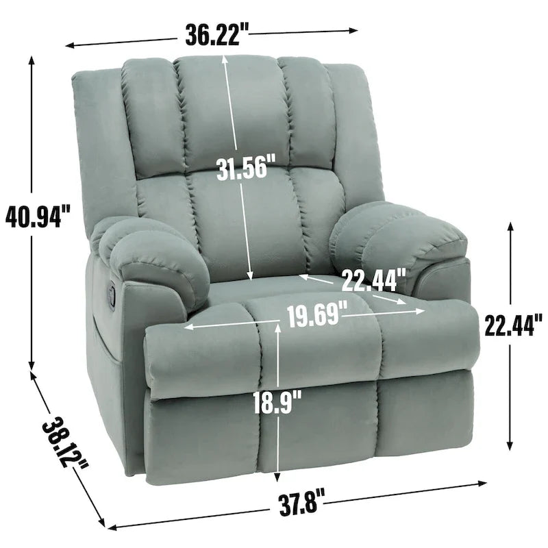 Green Oversized Manual Recliner with Swivel, Rocking, and Fabric Upholstery