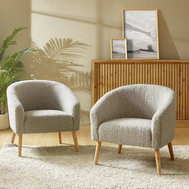 Πολυθρόνα Sheila Modern 30 W από μπουκλέ ύφασμα με πόδια από μασίφ ξύλο, σετ των 2 από την HULALA HOME