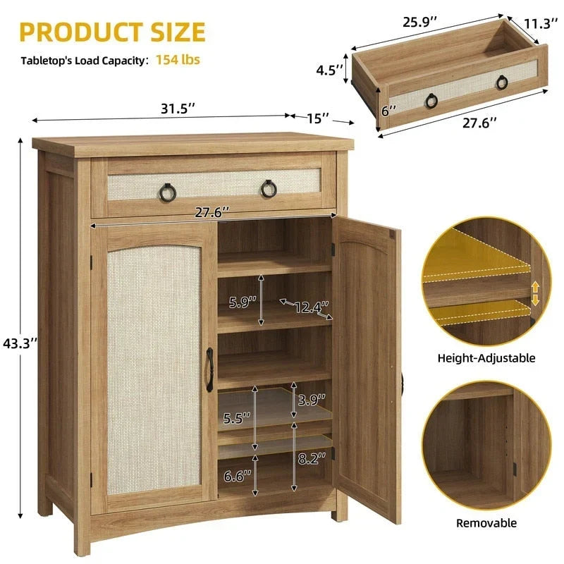 Moasis 5-tier 20 Pair Shoe Storage Cabinet with Double Doors for Entryway