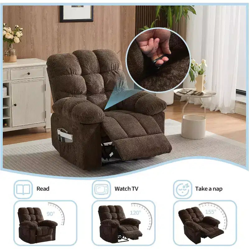 Χειροκίνητη πολυθρόνα relax, εργονομική πολυθρόνα από ύφασμα που αναπνέει με πλαϊνές τσέπες, μονοθέσιος καναπές, κατάλληλη για σαλόνι και υπνοδωμάτιο