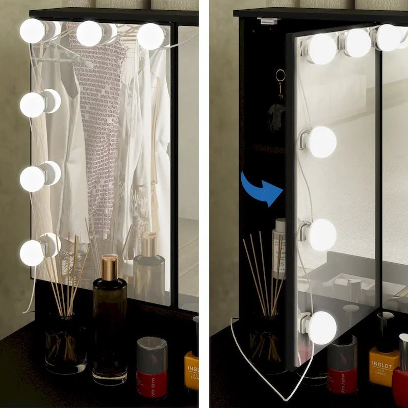 Luxurious LED Makeup Vanity with 9 Drawers Elegant Makeup Station