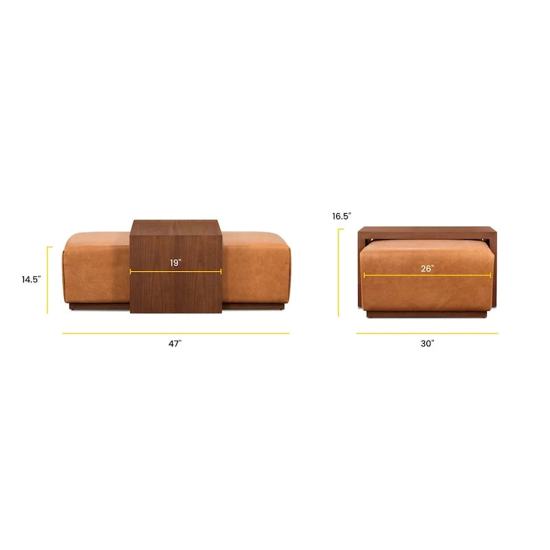 Poly & Bark Jarmo Ottoman with Adjustable Walnut Table - Full Grain Genuine Italian Leather