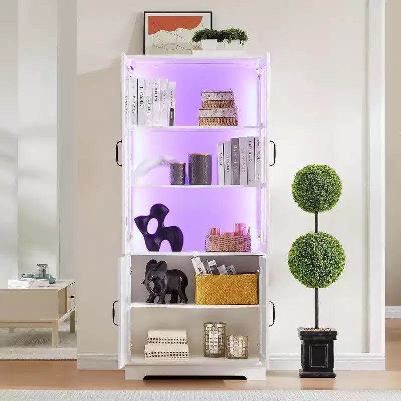 AMERLIFE Ψηλή ντουλάπα αποθήκευσης 71 ιντσών με φώτα LED, μεγάλη βιβλιοθήκη με πόρτες από ακρυλικό γυαλί
