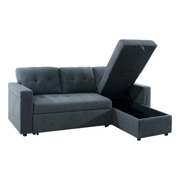 Convertible Reversible Sectional Sofa with Pull-Out Sleeper Bed, Hidden Storage Chaise, and Durable Legs