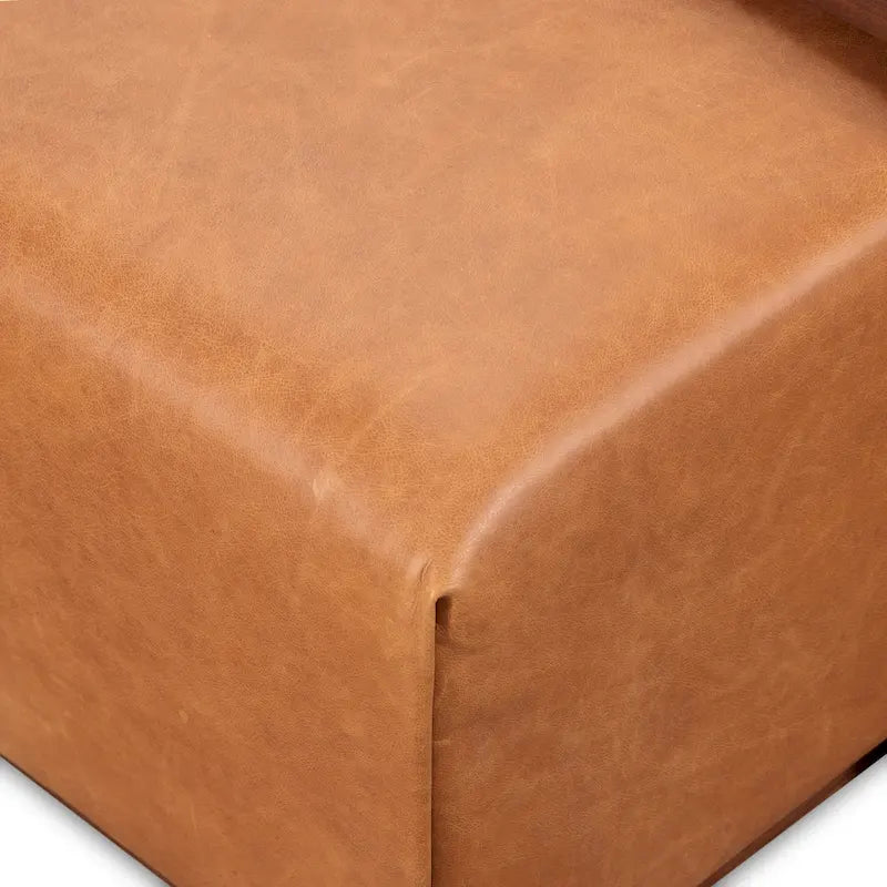 Poly & Bark Jarmo Ottoman with Adjustable Walnut Table - Full Grain Genuine Italian Leather