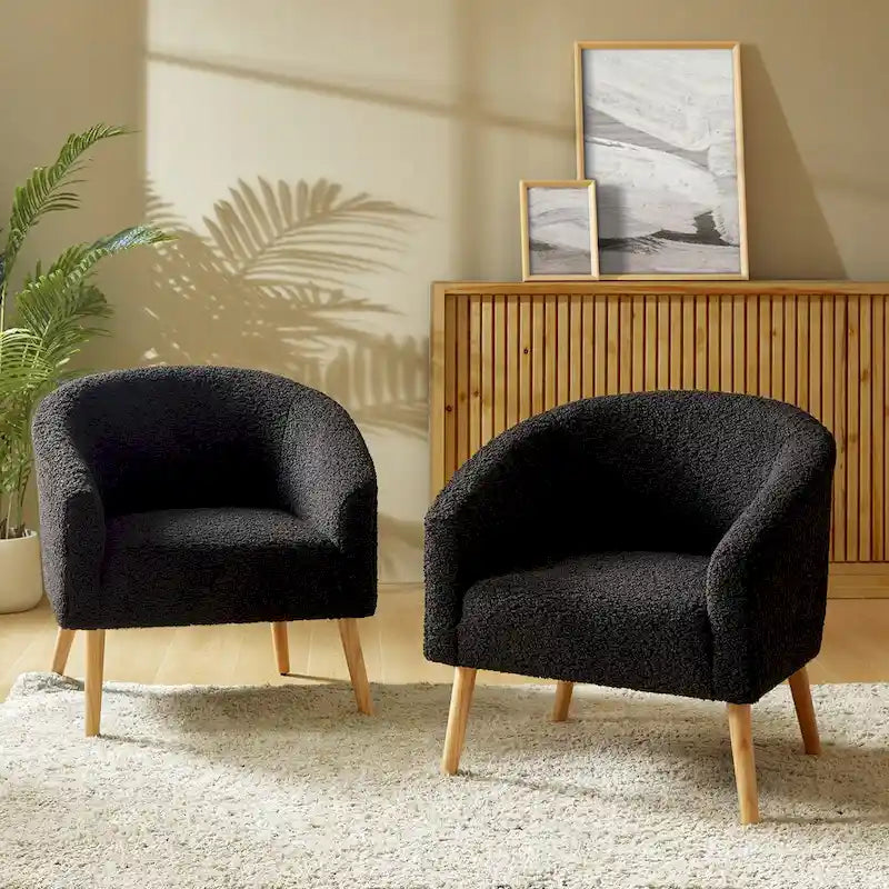 Πολυθρόνα Sheila Modern 30 W από μπουκλέ ύφασμα με πόδια από μασίφ ξύλο, σετ των 2 από την HULALA HOME