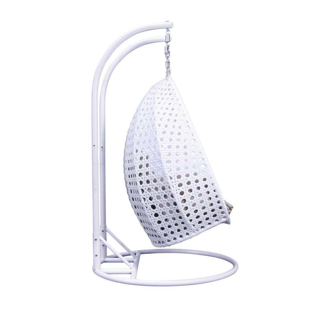 LeisureMod Κρεμαστή Πολυθρόνα Egg 2 Ατόμων με Βάση - Εξωτερική/Εσωτερική Κούνια-Αιώρα από Ρατάν με Μαξιλάρια