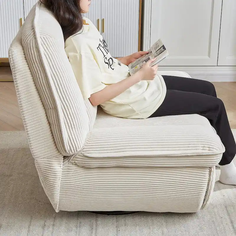 Corduroy Swivel Glider Recliner, Footrest for Living Room