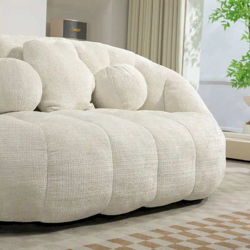 White 63.78  Chenille Upholstered Lounge Chair with High Density Foam