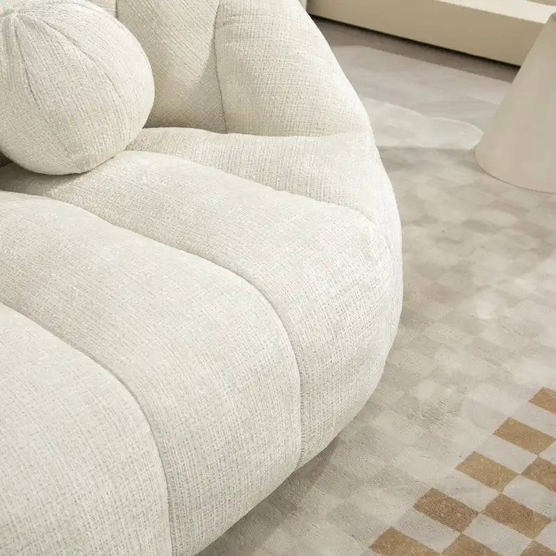 White 63.78  Chenille Upholstered Lounge Chair with High Density Foam