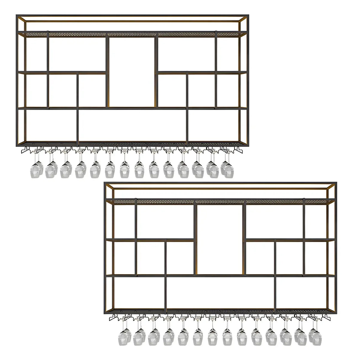 Rectangular Black Metal Wall-Mounted Wine Bottle Rack