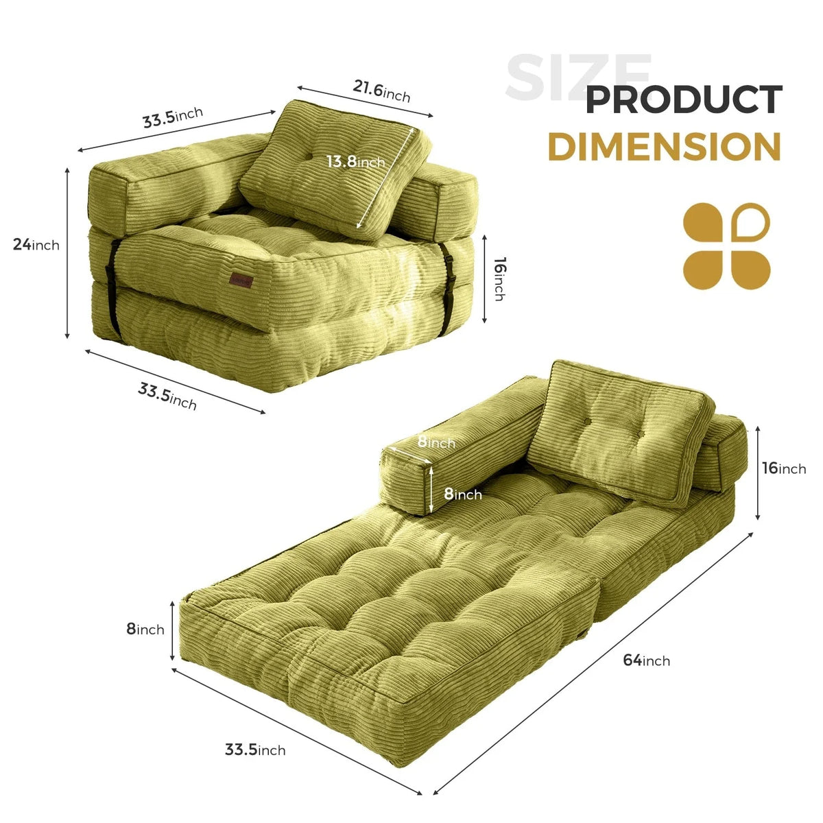 Foldable Sofa Bed,L-Shaped Floor Sofa Couch
