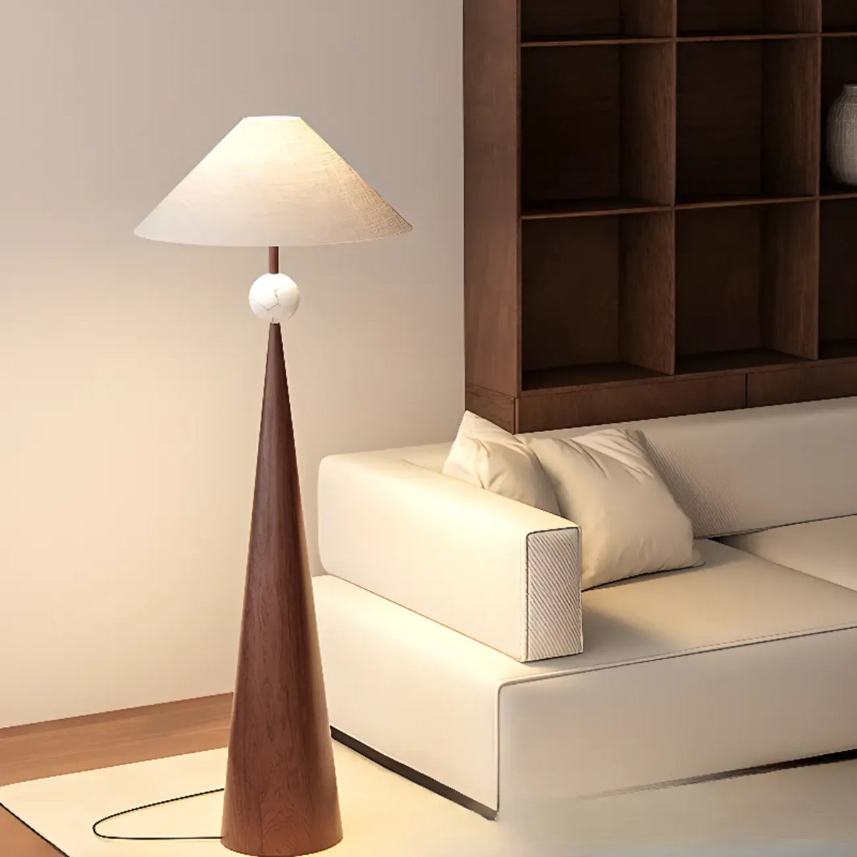 Contemporary Tapered Metal Floor Lamp Fabric Shade