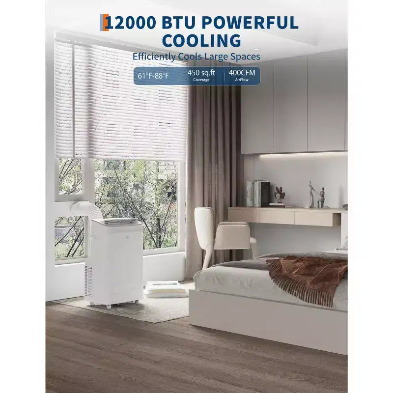 Φορητό κλιματιστικό 15.000 BTU, μονάδα AC 3-σε-1 με αφυγραντήρα & ανεμιστήρα, λειτουργία ύπνου, τηλεχειριστήριο & πάνελ LED, ψύχει 850 τετραγωνικά πόδια, αθόρυβο