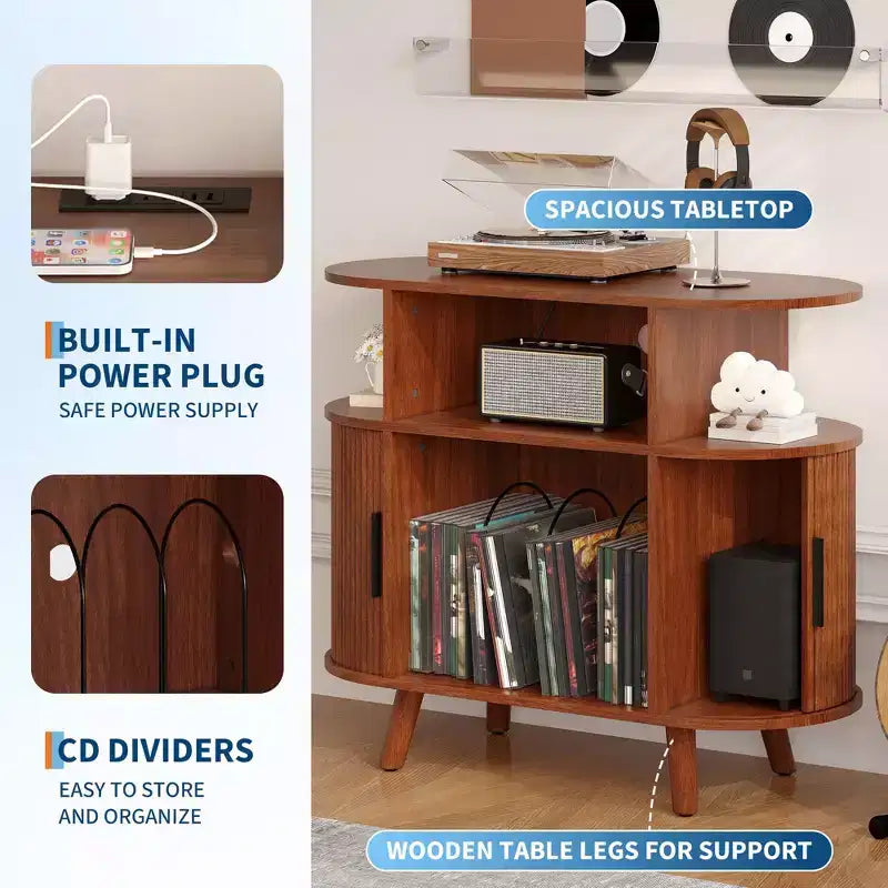 Βάση πικάπ σε στυλ Mid-Century Modern, ξύλινο ράφι για πικάπ, ανοιχτό έπιπλο αποθήκευσης δίσκων βινυλίου, για το σαλόνι, το υπνοδωμάτιο