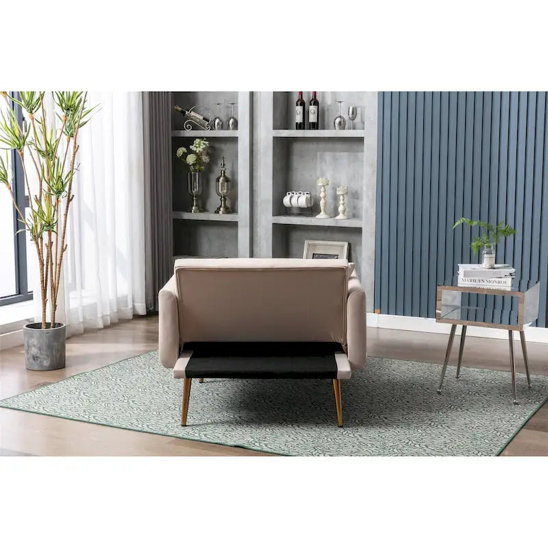 Velvet Upholstered Tufted Living Room Sleeper Sofa Chair With Rose Golden feet