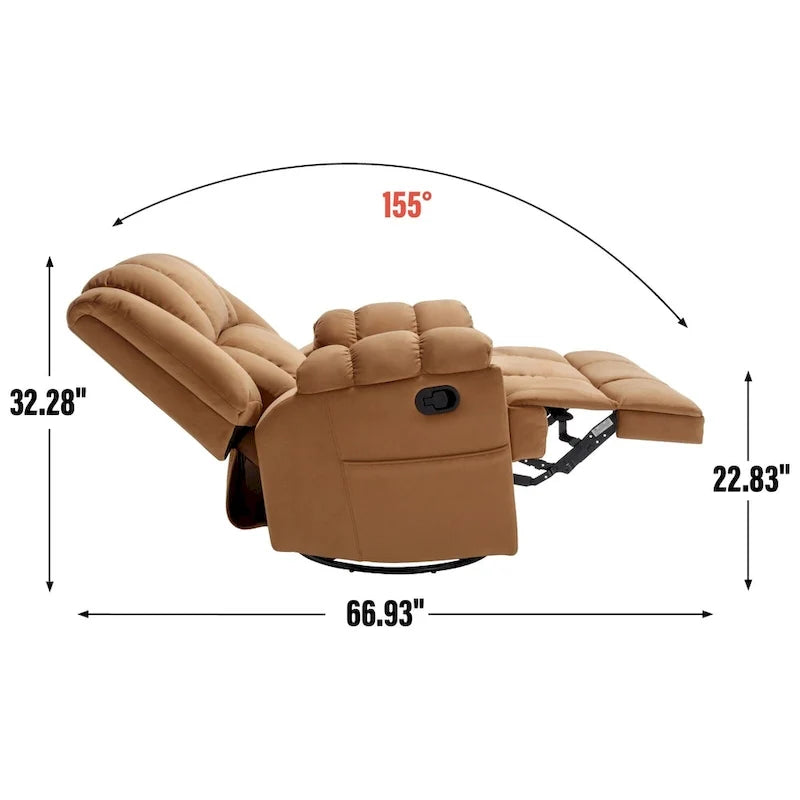 Green Oversized Manual Recliner with Swivel, Rocking, and Fabric Upholstery