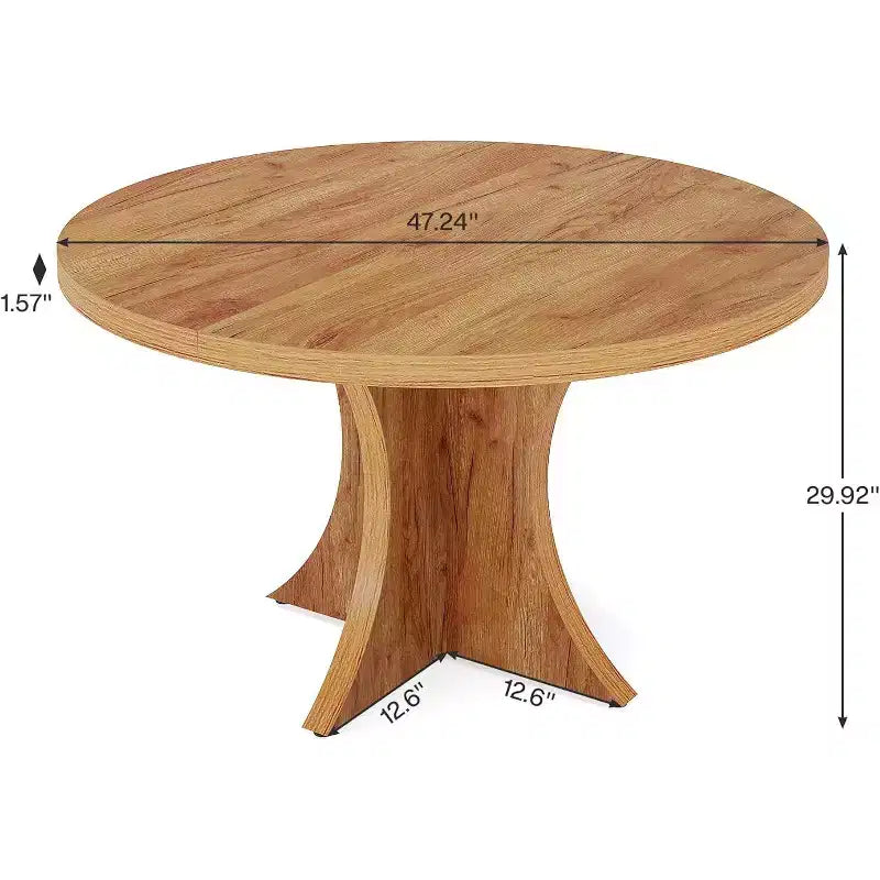 Στρογγυλή τραπεζαρία Lantine 119,99 εκ. για 4-6 άτομα, αγροτικού τύπου τραπέζι κουζίνας με βάση κολώνα, μικρό τραπέζι φαγητού για τραπεζαρία, σαλόνι, καφέ