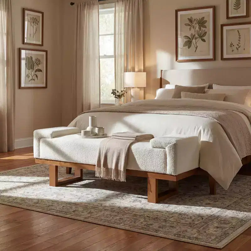Μοντέρνο παγκάκι Christopher Knight Home Paulina από ξύλο καουτσουκόδεντρου με επένδυση μπουκλέ