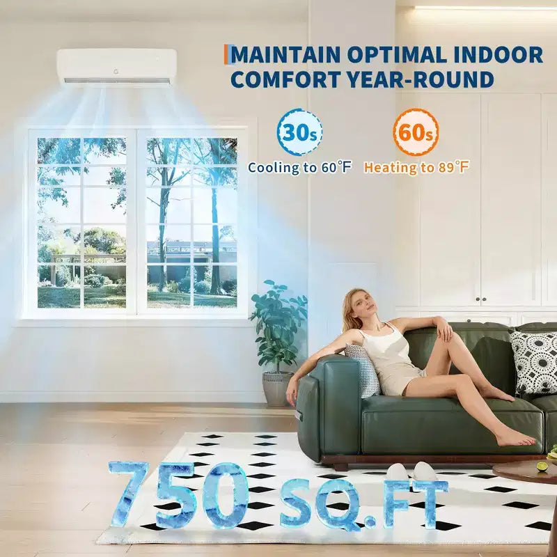 Εξαιρετικά αθόρυβο 42dB|Επιτοίχιο κλιματιστικό Mini-Split 12000 BTU 19 SEER με αντλία θερμότητας|Λειτουργία 3-σε-1 ψύξης, θέρμανσης & αφύγρανσης|Σύστημα κλιματισμού Inverter 230V σε λευκό χρώμα