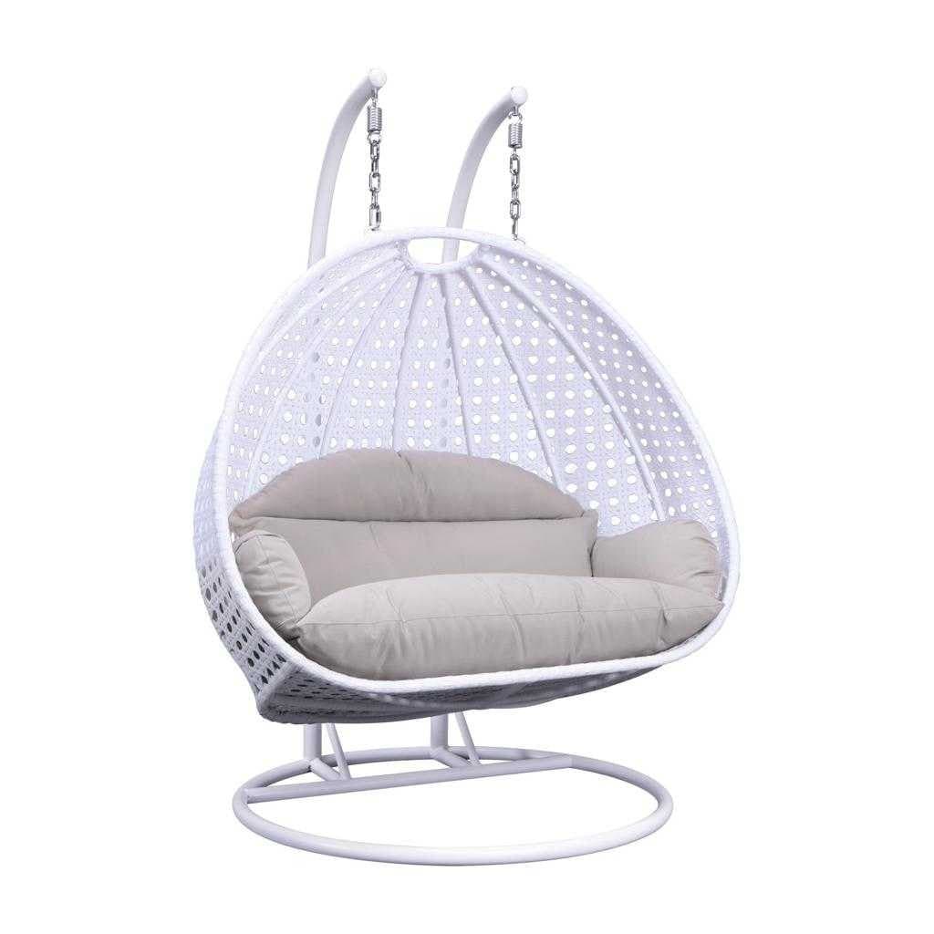 LeisureMod Κρεμαστή Πολυθρόνα Egg 2 Ατόμων με Βάση - Εξωτερική/Εσωτερική Κούνια-Αιώρα από Ρατάν με Μαξιλάρια