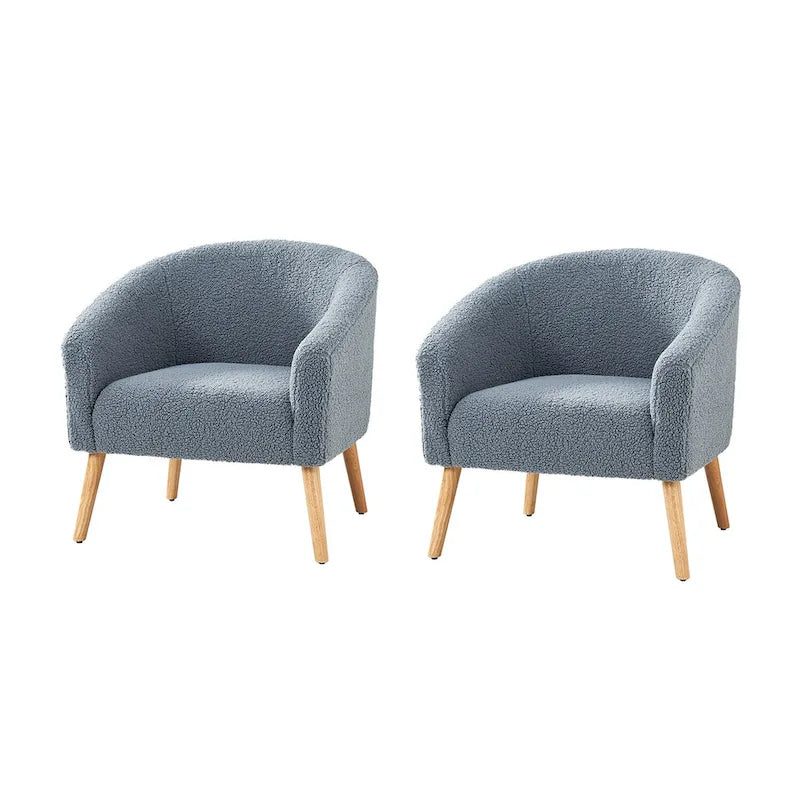 Πολυθρόνα Sheila Modern 30 W από μπουκλέ ύφασμα με πόδια από μασίφ ξύλο, σετ των 2 από την HULALA HOME
