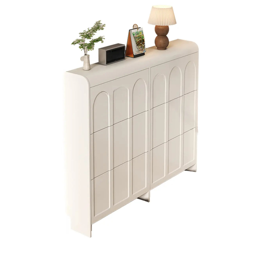 Slim Drop Front 3-Tier White Wood Shoe Storage Cabinet