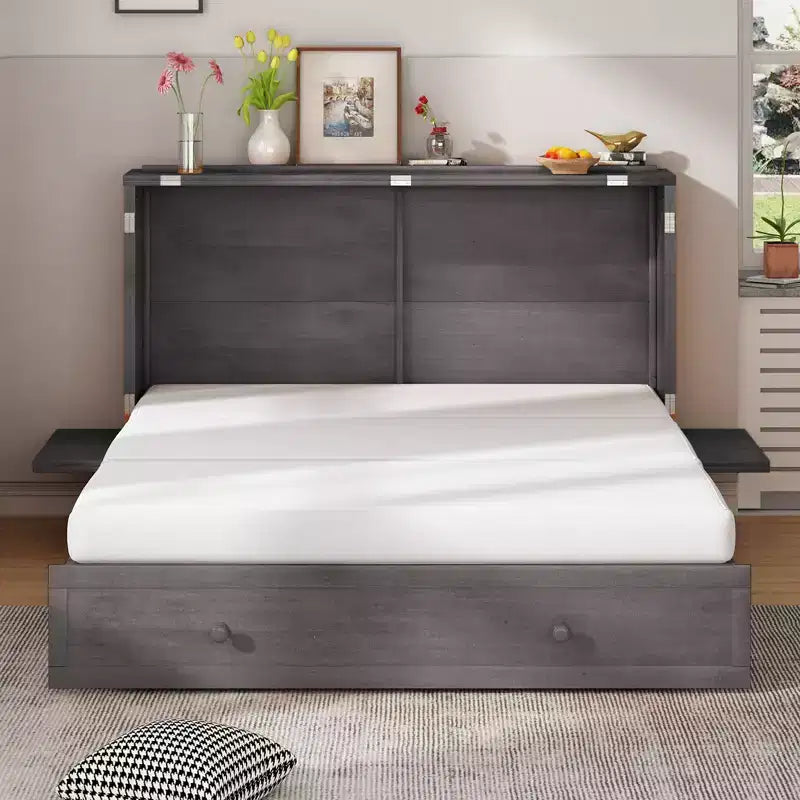 Mjkone Murphy Bed Queen, Αναδιπλούμενο κρεβάτι-ντουλάπι Cube με σταθμό φόρτισης & αποθηκευτικό χώρο