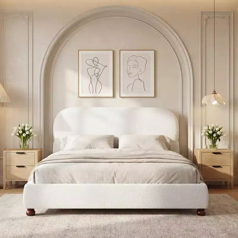 Κρεβάτι με επένδυση boucle Christopher Knight Home Matteo, μοντέρνο, από ξύλο καουτσουκόδεντρου