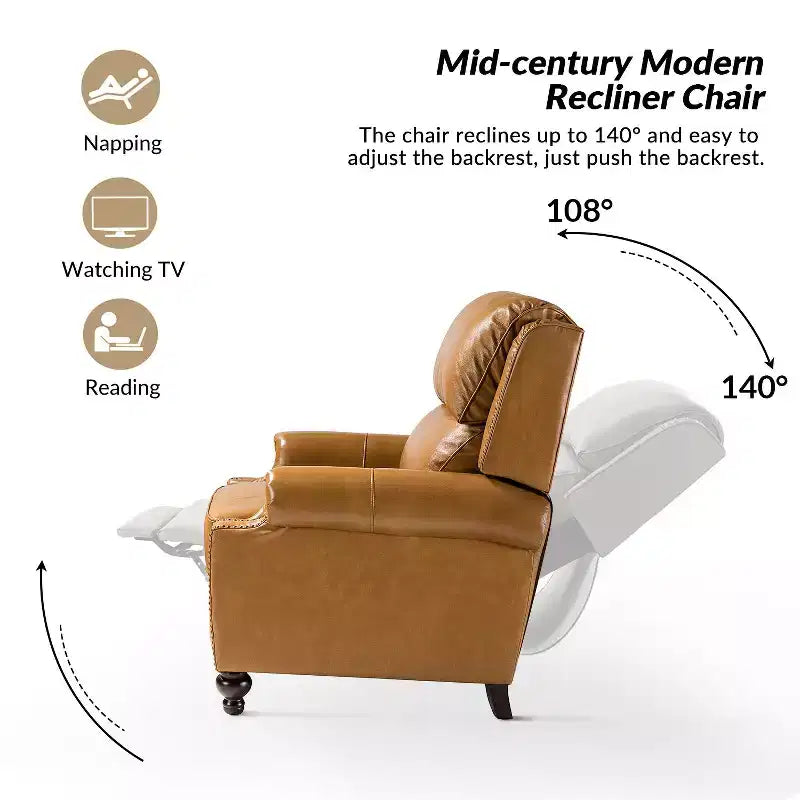 Σετ 2 Πολυθρόνων Elisabete Modern Wingback από Γνήσιο Δέρμα με Ανακλινόμενο Μηχανισμό και Διακοσμητικά Τρουκς για το Σαλόνι και την Κρεβατοκάμαρα| ART OF LIVING DESIGNS