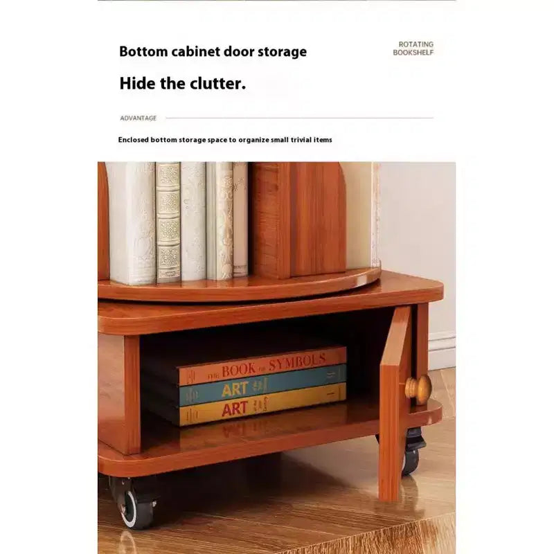 Chic Crate Περιστρεφόμενη Γωνιακή Βιβλιοθήκη 6 Επιπέδων 360° με Ρόδες, Στενή Βιβλιοθήκη για Μικρούς Χώρους, Καφέ Καρυδιάς
