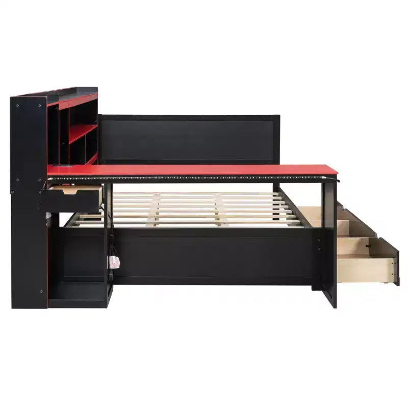 Gamer Hub Daybed με Γραφείο, Φώτα RGB, Σταθμό Φόρτισης, Συρτάρια Αποθήκευσης & Κεφαλάρι-Βιβλιοθήκη