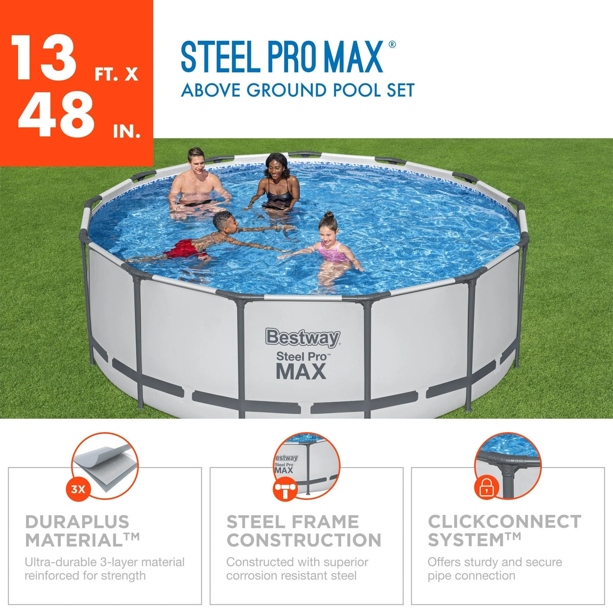 Στρογγυλή υπέργεια πισίνα Bestway Steel Pro MAX με αντλία και κάλυμμα