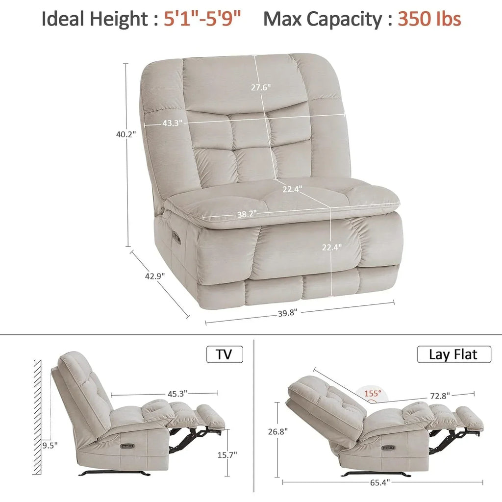 Πολυθρόνα relax MCombo υπερμεγέθης με διπλό μοτέρ χωρίς μπράτσα, ηλεκτρική πολυθρόνα λικνιζόμενη Zeroarms ιδανική για το σαλόνι, υφασμάτινη PR607