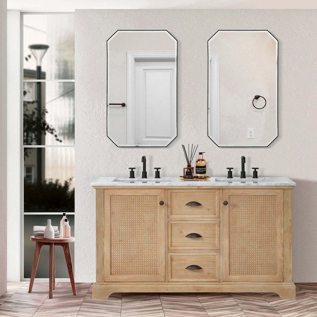 Hervas Bath Vanity with Natural Marble Top without Mirror