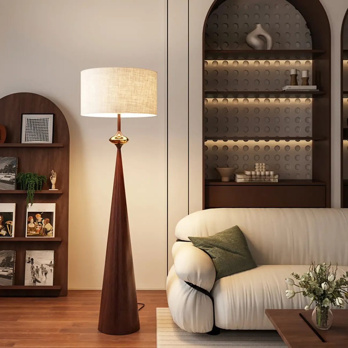 Contemporary Tapered Metal Floor Lamp Fabric Shade