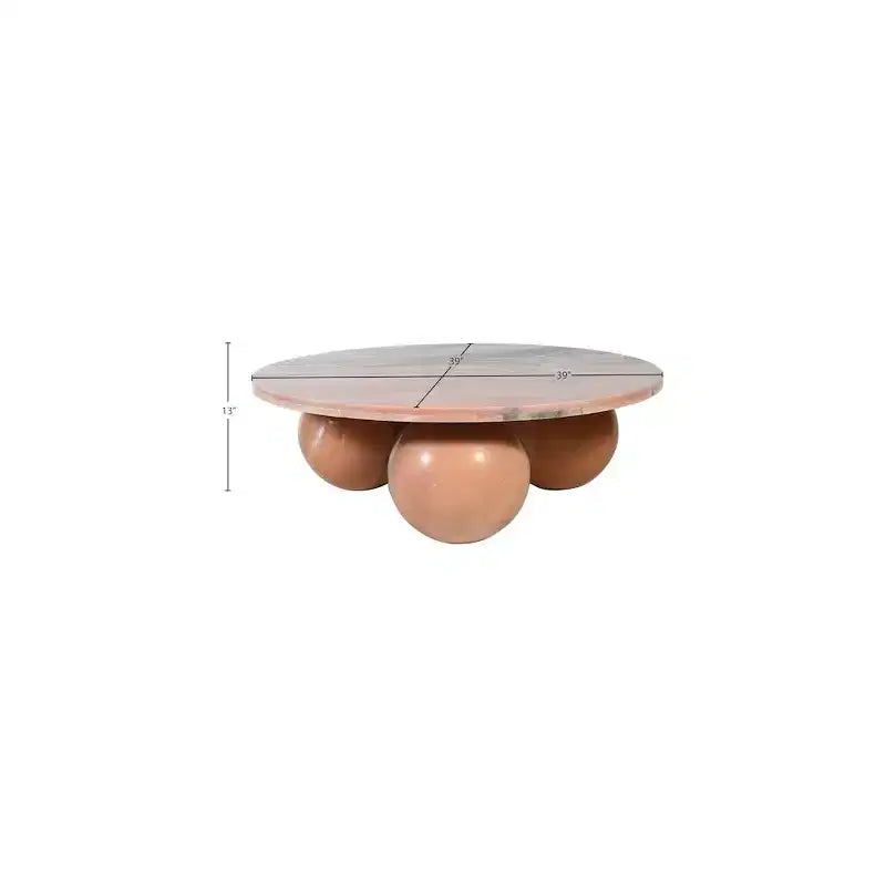 Round Marble Coffee Table with Sphere Legs, Multicolor, Seats 4â€?