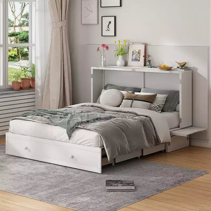 Mjkone Murphy Bed Queen, Αναδιπλούμενο κρεβάτι-ντουλάπι Cube με σταθμό φόρτισης & αποθηκευτικό χώρο