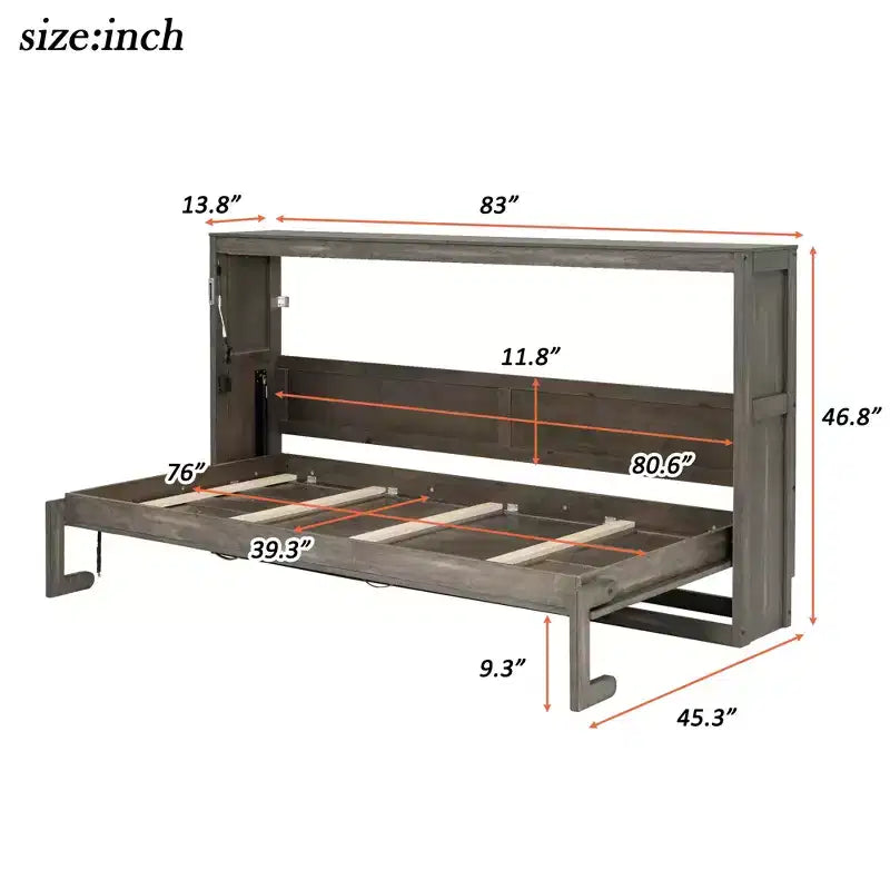 Επικλινές κρεβάτι (Murphy bed) μεγέθους Twin με φως LED, που αναδιπλώνεται σε ντουλάπι, κρυφό επιτοίχιο κρεβάτι για ξενώνα