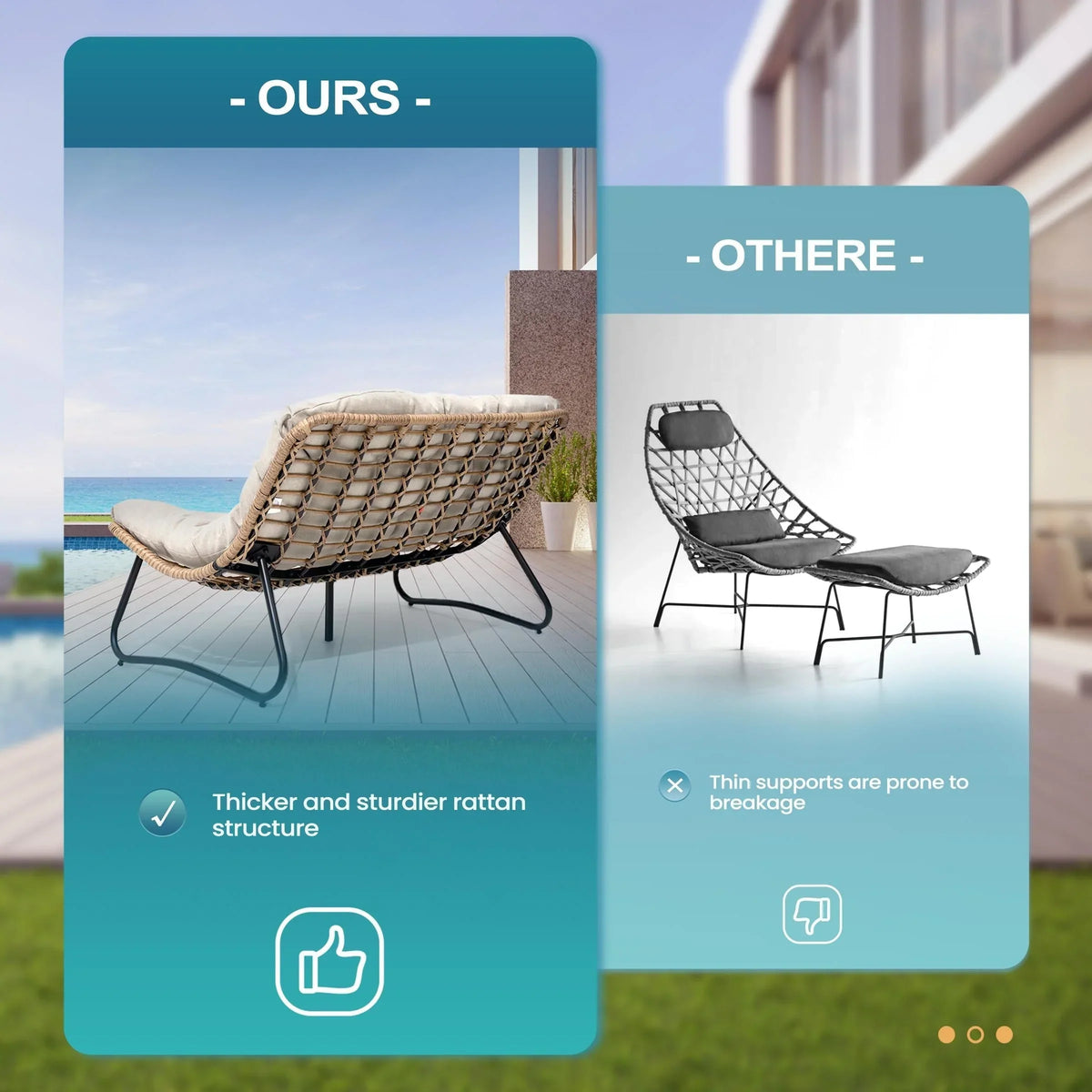 Διπλή πολυθρόνα Papasan Loveseat με μαξιλάρι, από ρατάν PE παντός καιρού και μεταλλικό σκελετό για εσωτερικούς και εξωτερικούς χώρους