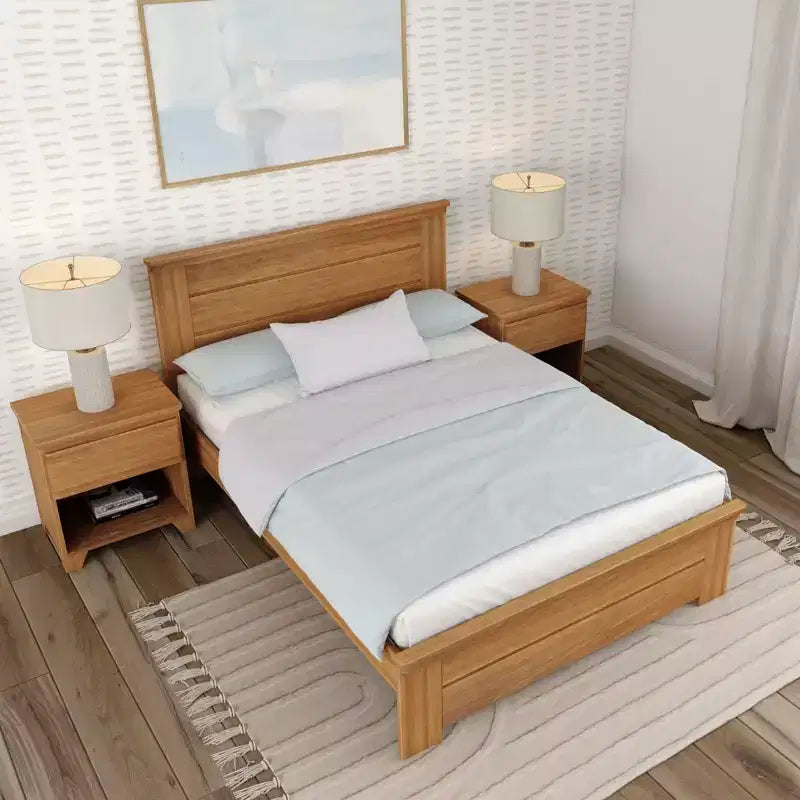 Κρεβάτι Plank+Beam Farmhouse διπλό (Full Size) με κεφαλάρι, πλατφόρμα από μασίφ ξύλο